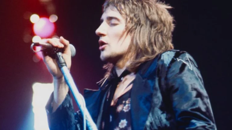 Rod Stewart in full flight, with the Faces on tour, 1970