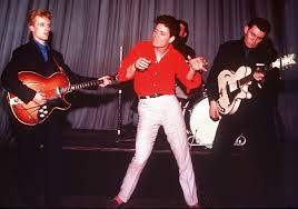 The Shadows with Cliff Richard filming 'Espresso Bongo" in 1959.