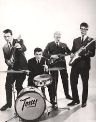 The Shadows in another early publicity shot. The original line-up of Bruce Welsh, Tony Meehan, Jet Harris and Hank Marvin.